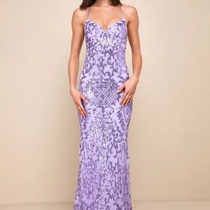 Lulus Limitless Glamour Lavender Sequin Lace-Up Maxi Dress